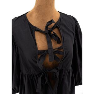 Boii Womens XS Cat Black Blouse Tie Top 3 Adjustable Ties 3/4 Sleeve Shirt